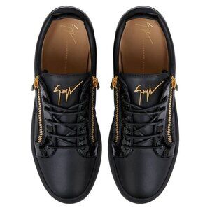 Giuseppe Zanotti Black Patent Leather Sneakers With Gold Zipper Detail Size 42 M